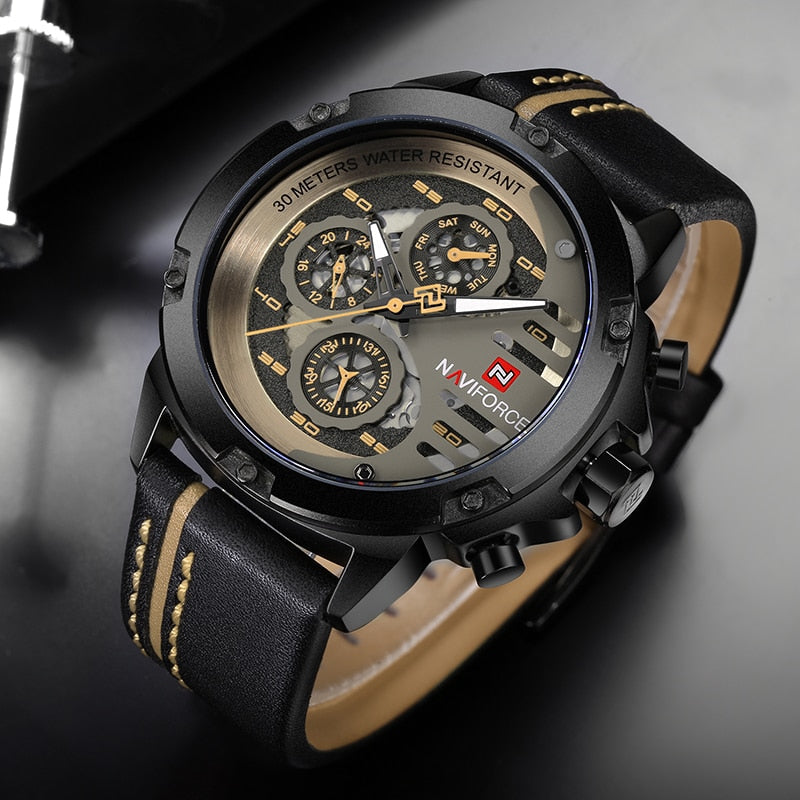 Relógio Masculino Navi Force Com Pulseira Em Couro