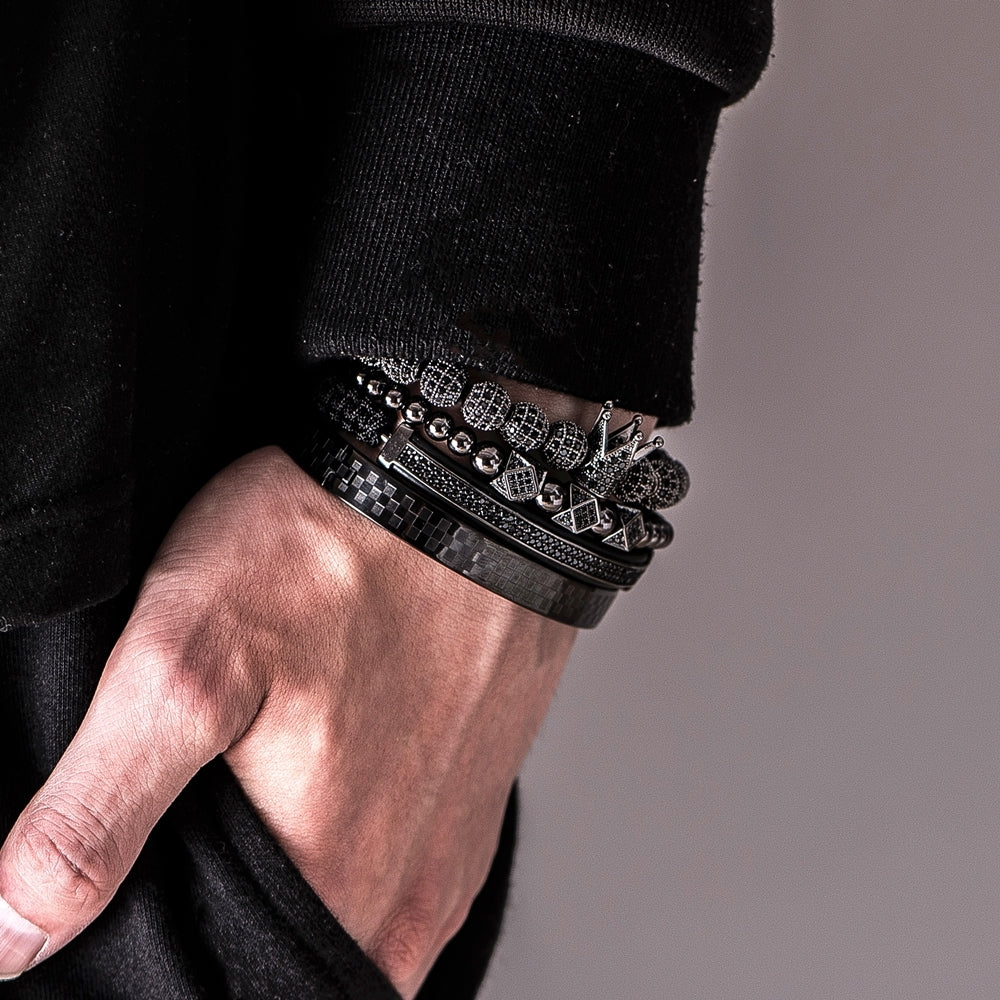 Bracelete Coroa Banhado a Ródio Negro
