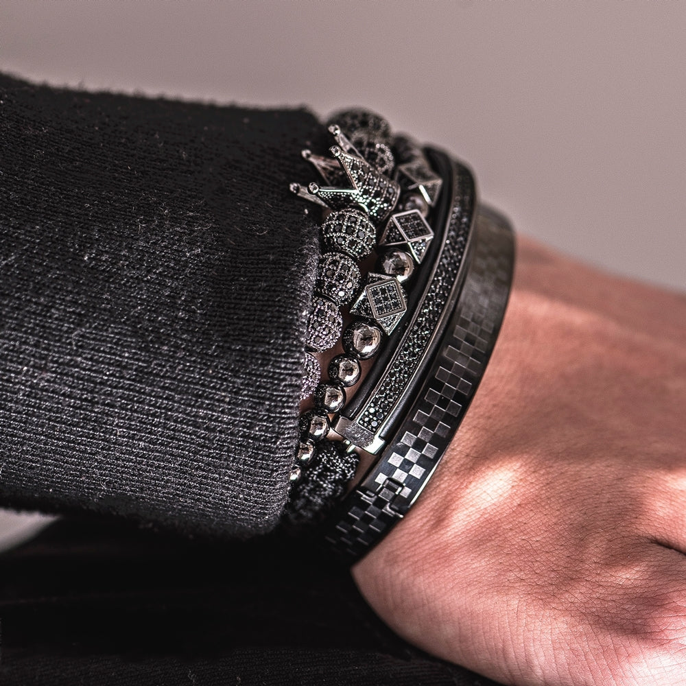Bracelete Coroa Banhado a Ródio Negro