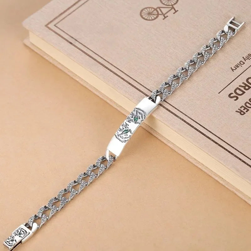 Pulseira Masculina Tigre Banhado a Prata