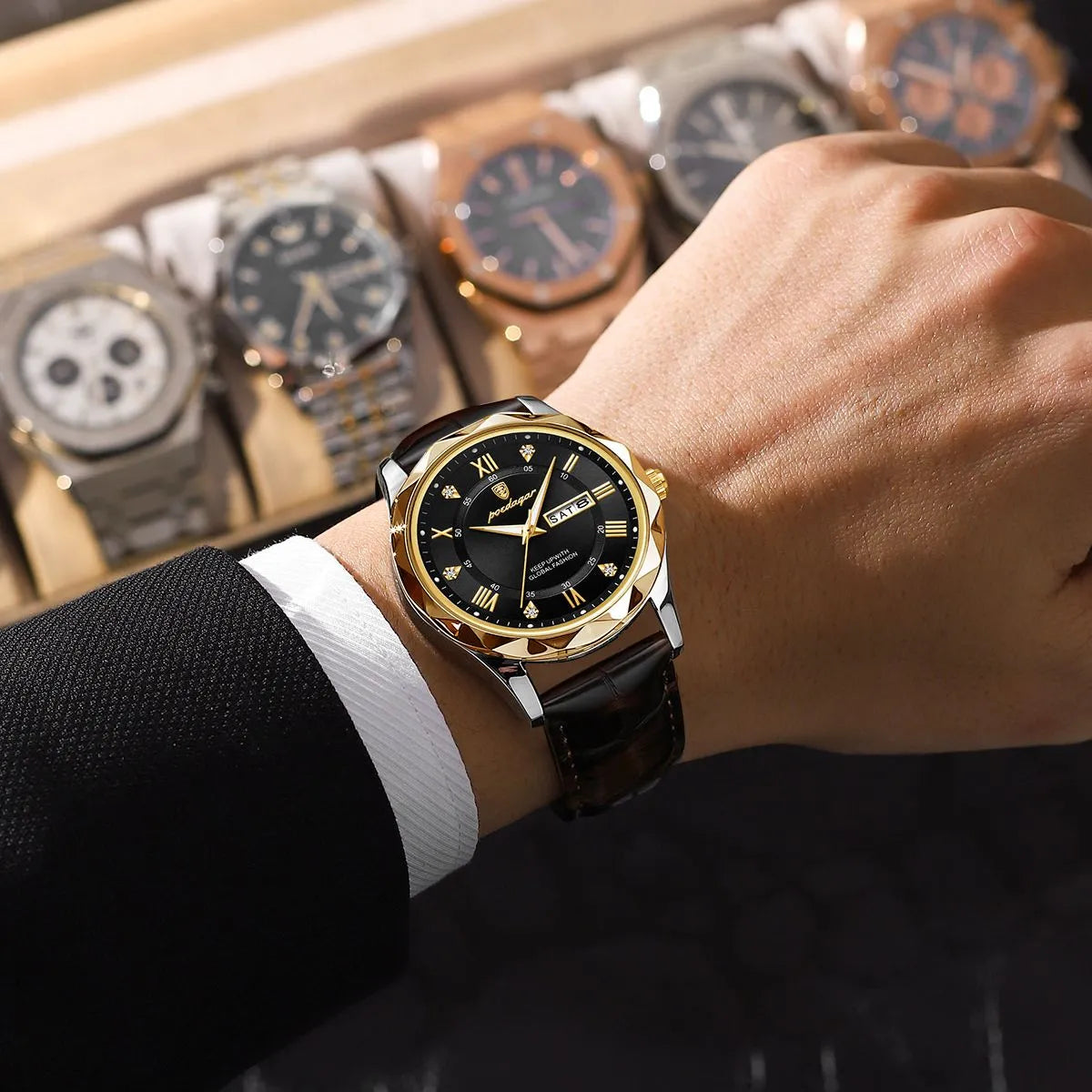 Relógio Masculino De Quartzo Luxury Master Com Pulseira Em Couro