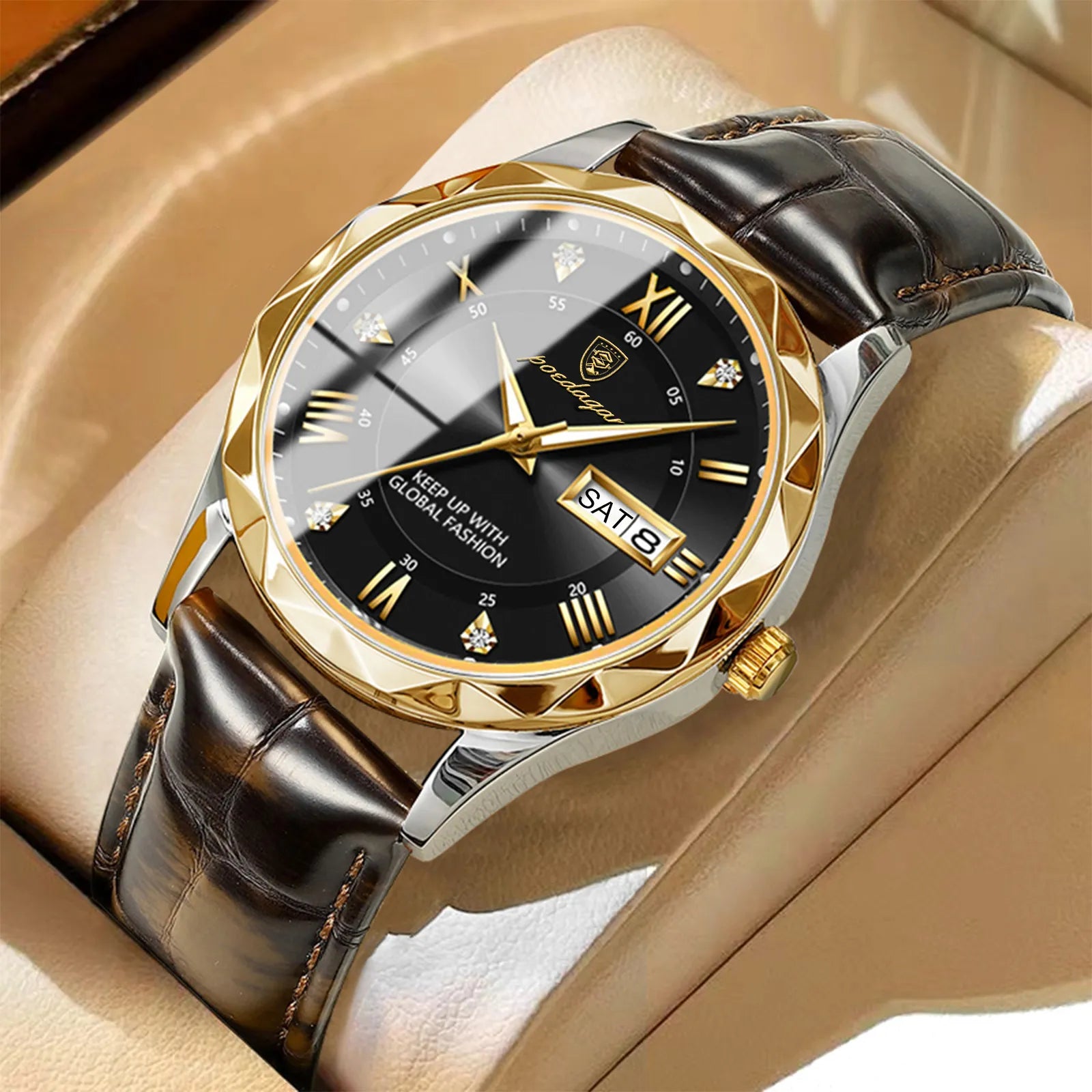Relógio Masculino De Quartzo Luxury Master Com Pulseira Em Couro