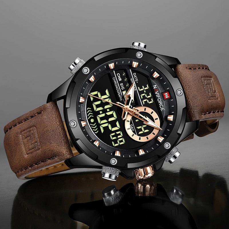Relógio Masculino Navi Force Digital Com Pulseira Em Couro