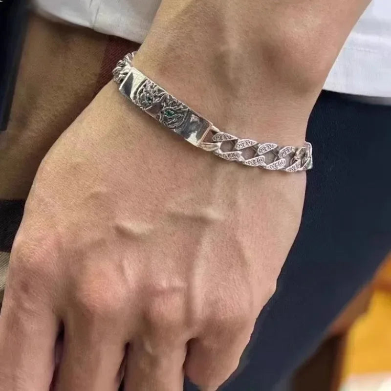 Pulseira Masculina Tigre Banhado a Prata