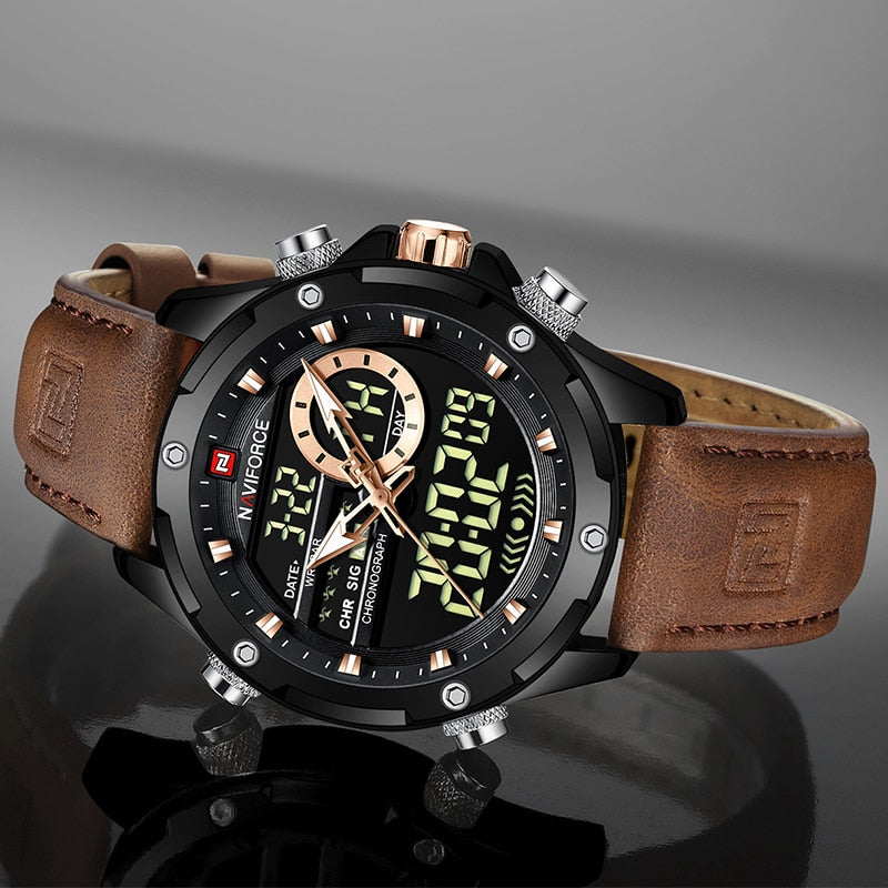 Relógio Masculino Navi Force Digital Com Pulseira Em Couro
