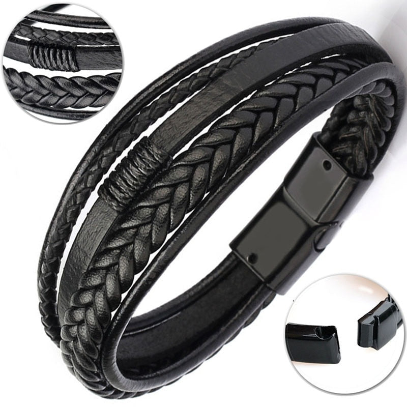 Pulseira Masculina King Em Couro Com Fecho Magnético
