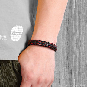 Pulseira Masculina De Couro Trançada Com Fecho Magnético