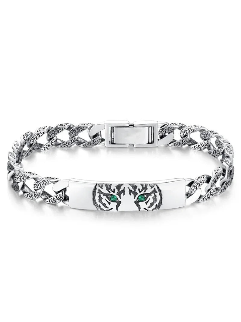 Pulseira Masculina Tigre Banhado a Prata