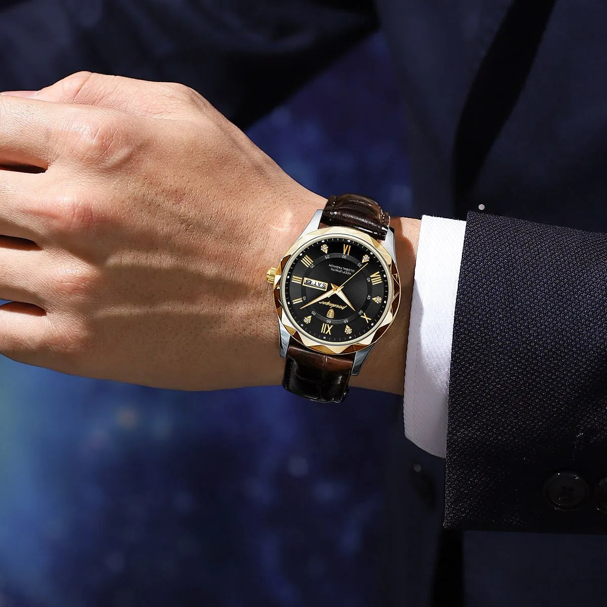 Relógio Masculino De Quartzo Luxury Master Com Pulseira Em Couro