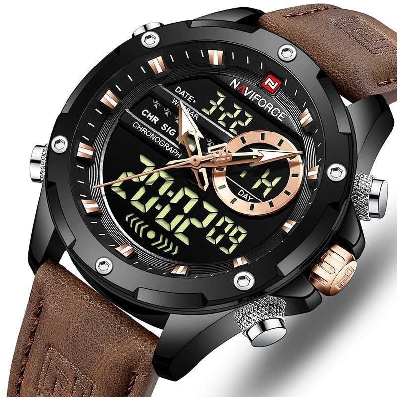 Relógio Masculino Navi Force Digital Com Pulseira Em Couro