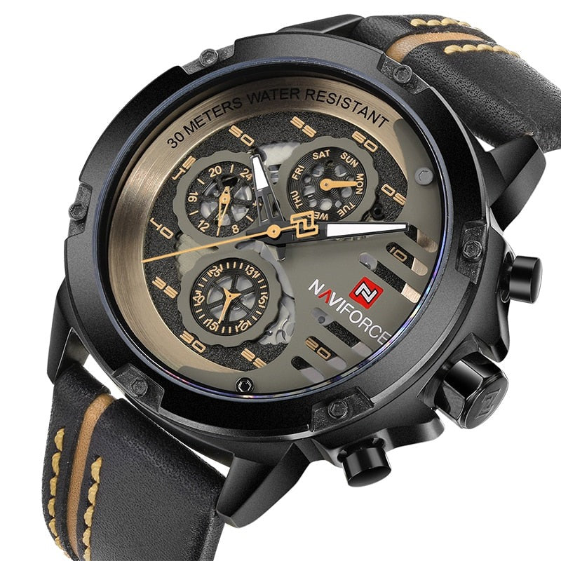 Relógio Masculino Navi Force Com Pulseira Em Couro
