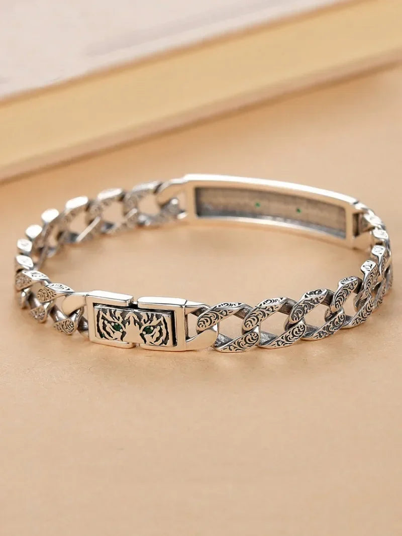 Pulseira Masculina Tigre Banhado a Prata