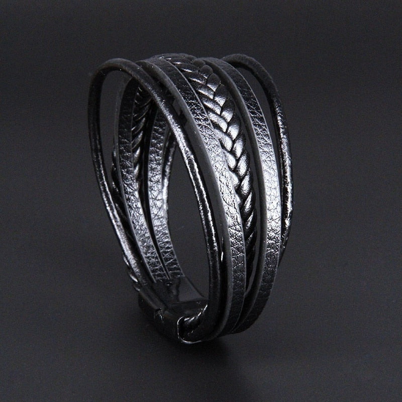 Pulseira Masculina King Em Couro Com Fecho Magnético